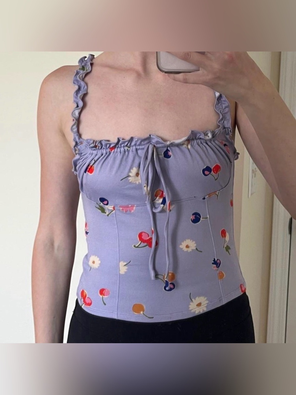 Urban Outfitters “Elsie” Floral Tie-Front Ruffle-Strap Tank